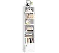 HOMCOM Bibliothèque à 7 niveaux, étagère pour livres avec étagères réglables et porte, étagère moderne, 40 x 30 x 180 cm, pour salon, chambre, bureau, blanc
