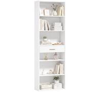 HOMCOM Bibliothèque à 7 Niveaux, Moderne, 60 x 24 x 182 cm, Blanc | Étagère de Rangement, 6 Compartiments Ouverts, Tiroir au Motif Ondulé, Meuble de Rangement pour Salon, Chambre, Bureau