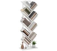 HOMCOM Bibliothèque Arbre 9 Niveaux Style Industriel Cadre en Acier Blanc | Autoportant, Unité de Rangement d'Affichage, pour CD, DVD, Albums, Salon, Chambre, Bureau à Domicile, Étude