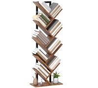 HOMCOM Bibliothèque Arbre à 9 Niveaux CD 50 x 24 x 136 cm Brun Rustique | Meuble de Rangement Industriel, Cadre en Acier, pour Livres DVD Albums, Salon Chambre Bureau