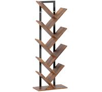 HOMCOM Bibliothèque Arbre à 9 Niveaux, Meuble de Rangement Industriel avec Cadre en Acier, 50x24x136cm, Brun Rustique