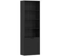 HOMCOM Bibliothèque Armoire à livres avec 4 compartiments ouverts et 2 portes pour le salon et le bureau 59x29x180 cm Noir