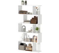 HOMCOM Bibliothèque Asymétrique en S à 5 Niveaux avec 10 Étagères Ouvertes, en Bois, 80x24x159 cm, Blanc
