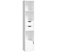HOMCOM Bibliothèque avec 2 tiroirs, meuble étroit avec 3 niveaux d'étagères ouvertes, pour bureau, chambre 30x24x158cm Blanc