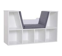 HOMCOM Bibliothèque Banc 2 en 1, 6 Compartiments, 102 x 30 x 61 cm, Gris | Coussins de Siège, Étagère Cube 2 Niveaux, Meuble de Rangement, Salon Chambre Bureau