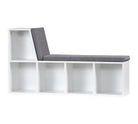 Bibliothèque banc 2 en 1 design contemporain 5 casiers 2 coussins fournis 108L x 30l x 60H cm blanc gris chiné