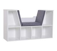 HOMCOM Bibliothèque Banc 2 en 1 avec Coussins de siège, étagère Cube 6 Compartiments Ouverts et 2 Niveaux, Meuble de Rangement pour Salon, Chambre à Coucher, Bureau, 102 x 30 x 61 cm, Gris