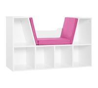 HOMCOM Bibliothèque Banc 2 en 1 Design Contemporain 6 casiers 3 Coussins fournis 102L x 30l x 61H cm Blanc Rose
