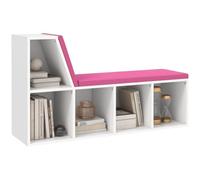 Bibliothèque - HOMCOM - banc 2 en 1 en bois - 5 compartiments de rangement et 2 coussins - 108 x 30 x 60 cm - blanc rose