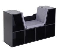 HOMCOM Bibliothèque Banc 2 en 1 Design Contemporain 6 casiers 3 Coussins fournis 102L x 30l x 61H cm Noir Gris