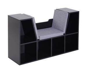 HOMCOM Bibliothèque Banc 2 en 1 Design Contemporain 6 casiers 3 Coussins fournis 102L x 30l x 61H cm Noir Gris