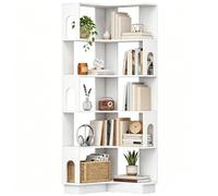 HOMCOM Bibliothèque d'angle 6 Niveaux 60 x 60 x 165,5 cm Blanc | Étagère de Rangement, Panneaux Latéraux Arqués, Style Moderne, pour Bureau, Salon, Chambre