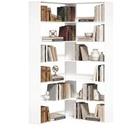 HOMCOM Bibliothèque d'angle 7 Niveaux 90x90x180cm Effet Bois Blanc | Bibliothèque en L, barrière antidérapante, étagères de rangement, salon, chambre, bureau à domicile