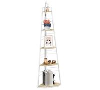 HOMCOM Bibliothèque d'angle à 5 étagères, étagère Pliante Moderne avec Pieds réglables, étagère de bibliothèque en Acier et Bois, 37.5x37.5x160 cm, Couleur Bois