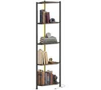 HOMCOM Bibliothèque d'angle à 5 niveaux avec éclairage LED - Avec cadre en métal - Étagère de rangement pour salon, bureau, chambre à coucher - 32 x 32 x 147 cm - Marron rustique
