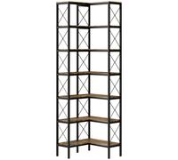 HOMCOM Bibliothèque d'angle à 6 niveaux, meuble de rangement en métal pour salon, chambre, bureau, 60x60x200cm, brun rustique