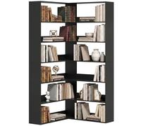 HOMCOM Bibliothèque d'angle à 7 niveaux, en forme de L, avec protection arrière antidérapante, étagères de rangement pour salon, chambre à coucher, bureau à domicile, 90 x 90 x 180 cm, effet bois noir