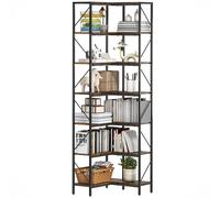 HOMCOM Bibliothèque d'angle à 7 niveaux industriel avec étagères de rangement, 60 x 60 x 198 cm, brun rustique