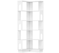 HOMCOM Bibliothèque d'angle, étagère de rangement à 6 niveaux avec panneaux latéraux arqués, 60 x 60 x 165,5 cm, blanc