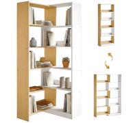 HOMCOM Bibliothèque d'angle rotative 350° à 5 Niveaux, étagère de Rangement Extensible en Forme L, 60-111x24x164cm, Style Moderne, Meuble de Rangement pour Salon, Bureau, Petit Espace, chêne et Blanc