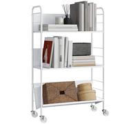 HOMCOM Bibliothèque de Rangement Mobile à 3 Niveaux, roulettes, en métal, pour Chambre à Coucher, 69 x 26 x 108 cm, Blanche