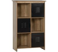 HOMCOM Bibliothèque Design Industriel - Meuble de Rangement 3 niches 3 casiers - Aspect Bois avec Portes en métal Noir