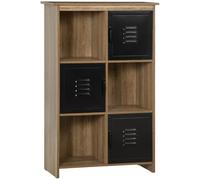 HOMCOM Bibliothèque Design Industriel Meuble de Rangement 3 Niches | Aspect Bois, 3 Casiers, Portes en Métal Noir, Chambre