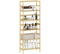 HOMCOM Bibliothèque en Bambou à 6 Niveaux, étagère de Rangement, étagères réglables, bibliothèque étroite pour Les Petits espaces, la Salle de Bain, Le Salon et la Cuisine, 60x26x161 cm, Naturel