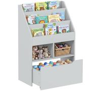 HOMCOM Bibliothèque pour enfant avec tiroir, 3 compartiments de rangement et 2 compartiments ouverts, étagère de rangement pour chambre d'enfant, salle de jeux, gris, 60 x 29,9 x 90 cm