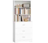 HOMCOM Bibliothèque Étagère à 6 Niveaux 80 x 40 x 180 cm 3 Tiroirs Blanc | Meuble de Rangement, 3 Étagères Ouvertes, Style Moderne, pour Salon, Bureau, Chambre