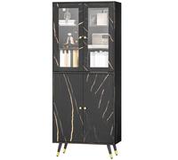 HOMCOM Bibliothèque, étagère à 6 niveaux, meuble de rangement 6 étagères ouvertes porte vitrée et placard 70 x 35 x 170 cm noir