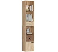 HOMCOM Bibliothèque, Étagère à Livres 30 x 24 x 158 cm, Bois Naturel | Meuble de Rangement, avec Tiroir, Placard, Compartiments Ouvertes, Étagère de Rangement, pour Salon Chambre Bureau