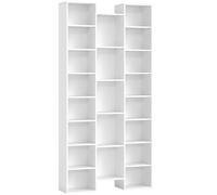 HOMCOM Bibliothèque, étagère à livres, étagère de rangement, 21 compartiments et 10 étagères réglables, 89,5x23,5x181cm, blanc