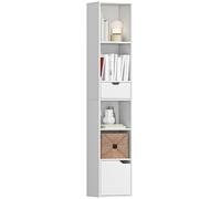 HOMCOM Bibliothèque, étagère à livres, meuble de rangement avec tiroir, placard et compartiments ouvertes, étagère de rangement pour salon, chambre bureau, 30 x 24 x 158 cm, blanc