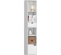 HOMCOM Bibliothèque, étagère à livres, meuble de rangement avec tiroir, placard et compartiments ouvertes, étagère de rangement pour salon, chambre bureau, 30 x 24 x 158 cm, blanc
