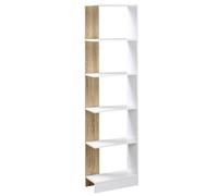 HOMCOM Bibliothèque Étagère de Rangement 45 x 21 x 170 cm Blanc et Chêne | 5 Compartiments Ouverts, Design Simple Moderne, Idéale pour Salon Chambre Bureau