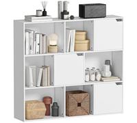 HOMCOM Bibliothèque Étagère de Rangement 9 Cubes 106 x 24 x 95 cm Blanc | 3 Portes, 6 Niches Ouvertes, Meuble de Rangement Style Moderne, Salon, Chambre à Coucher, Bureau