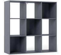 HOMCOM Bibliothèque, étagère de rangement à 3 niveaux avec 9 compartiments, pour salon, bureau, chambre, 91x29,5x91cm, gris