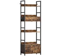 HOMCOM Bibliothèque étagère de rangement à 6 niveaux avec 4 étagères, 3 tiroirs en tissu, 60x30x176cm, brun rustique