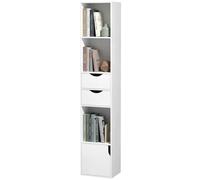 HOMCOM Bibliothèque étagère de rangement avec porte, 2 tiroirs, compartiments ouverts et étagère réglable, 30x24x158cm, blanc