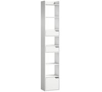 HOMCOM Bibliothèque étagère de rangement étroite, 32x24x181,5cm avec porte 2 tiroirs compartiments ouverts, blanc
