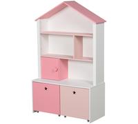 HOMCOM Bibliothèque étagère Design Maison 4 niches Placard Grand tiroir Double Compartiment MDF Blanc Rose