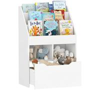 HomCom Bibliothèque multi-rangement 3 étagères 2 niches grand tiroir bois blanc