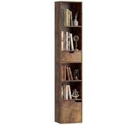 HOMCOM Bibliothèque étroite 6 étagères avec tiroir 30x24x158cm Marron | Étagère réglable, porte d'armoire, étagère debout, décorative, de rangement, salon, bureau à domicile, chambre
