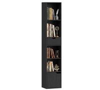 HOMCOM Bibliothèque étroite 6 Niveaux, tiroir, 30x24x158 cm Noir | Étagère réglable, porte armoire, debout, décorative, rangement, salon, bureau domicile, chambre