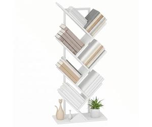 HOMCOM Bibliothèque étroite en Forme d'arbre, 7 Niveaux, Blanc | Arbre, étagère rangement, angle, bureau, séparateur pièce, pour CD, DVD, albums, salon, chambre, bureau