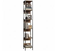HOMCOM Bibliothèque haute à 6 étagères, bibliothèque verticale peu encombrante avec structure en métal, pour salon, bureau, 29,5 x 30 x 185 cm, effet bois marron