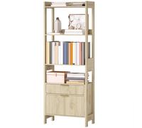 HOMCOM Bibliothèque haute, meuble de rangement avec 4 étagères ouvertes et 2 tiroirs cannelés, 60 x 30 x 160 cm, bois naturel