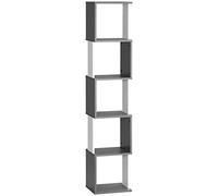 HOMCOM Bibliothèque moderne à 5 étagères en bois, Meuble de Rangement, Bibliothèque Murale Rangement, économise de l'espace pour la maison et le bureau, 33 x 28 x 161 cm, gris et blanc