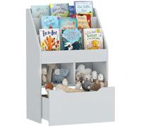 HOMCOM Bibliothèque Multi-Rangement 3 Étagères 2 Niches Bois Gris | Bibliotheque Bebe, Étagère de Rangement, Grand Tiroir